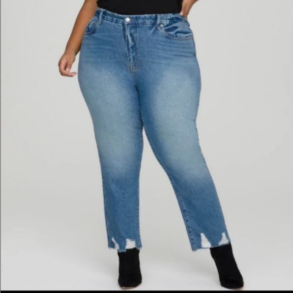 NWT Good American Vintage Jagged Hem Straight Leg Jeans- 18 - Picture 1 of 11
